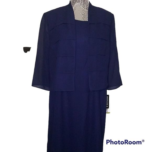 New, with tags. Navy Blue Danny & Nicole Two Piece Dress, Size 14 - Picture 2 of 5